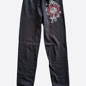Chrome Hearts Black & Red Cemetery Horseshoe Logo Sweatpants